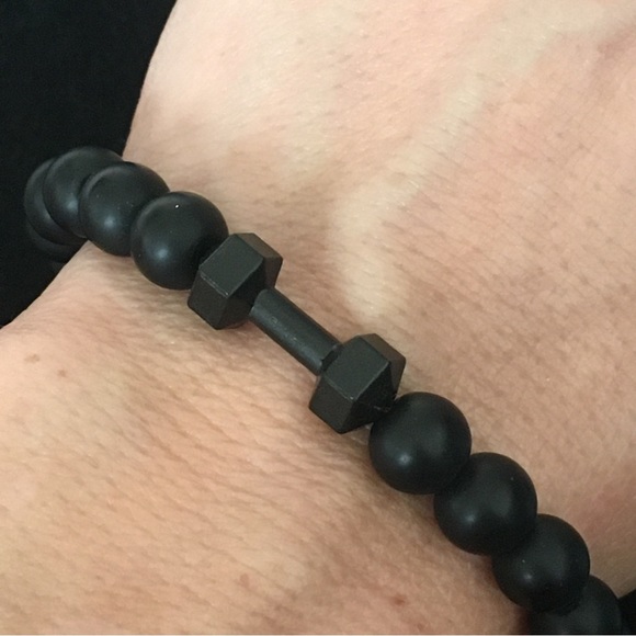 Frosted Black Beaded Dumbbell Bracelet - Picture 2 of 5